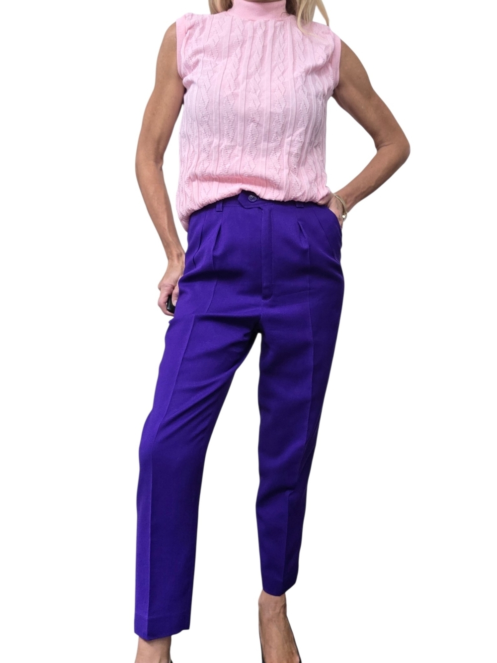 Vintage 80s Purple High Rise Pleated Tapered Pants